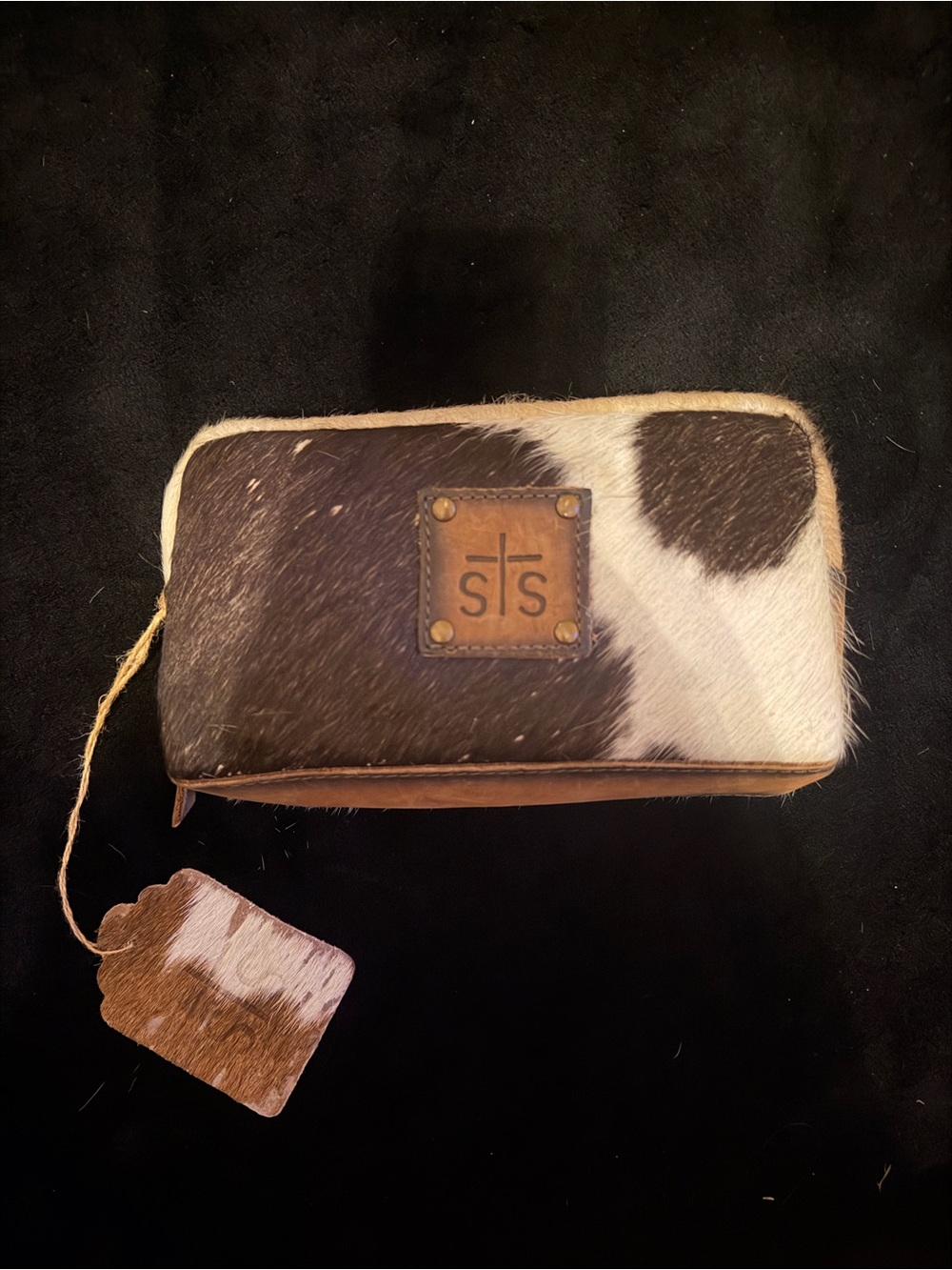 STS Ranch Hair-On-Hide Cosmetic Bag in Brown & White